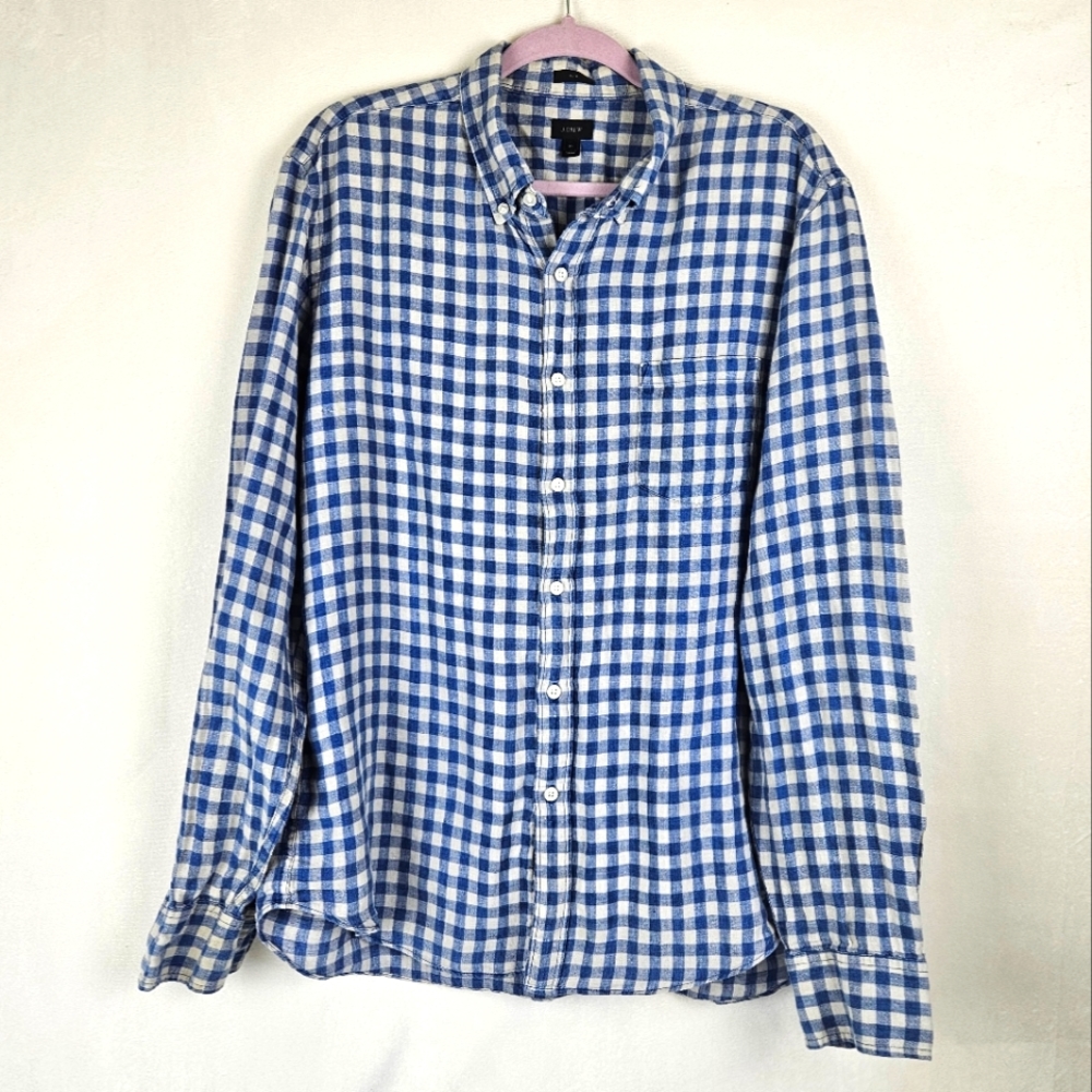 J. Crew Biard McNutt Irish Linen Plaid Button Down Shirt Blue Size XL Sl…